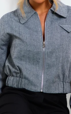 PrettyLittleThing Bomber Jackets*Textured Collar Detail Cropped Bomber Jacket