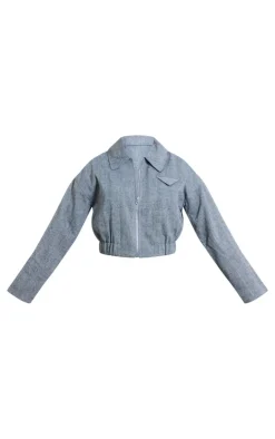 PrettyLittleThing Bomber Jackets*Textured Collar Detail Cropped Bomber Jacket