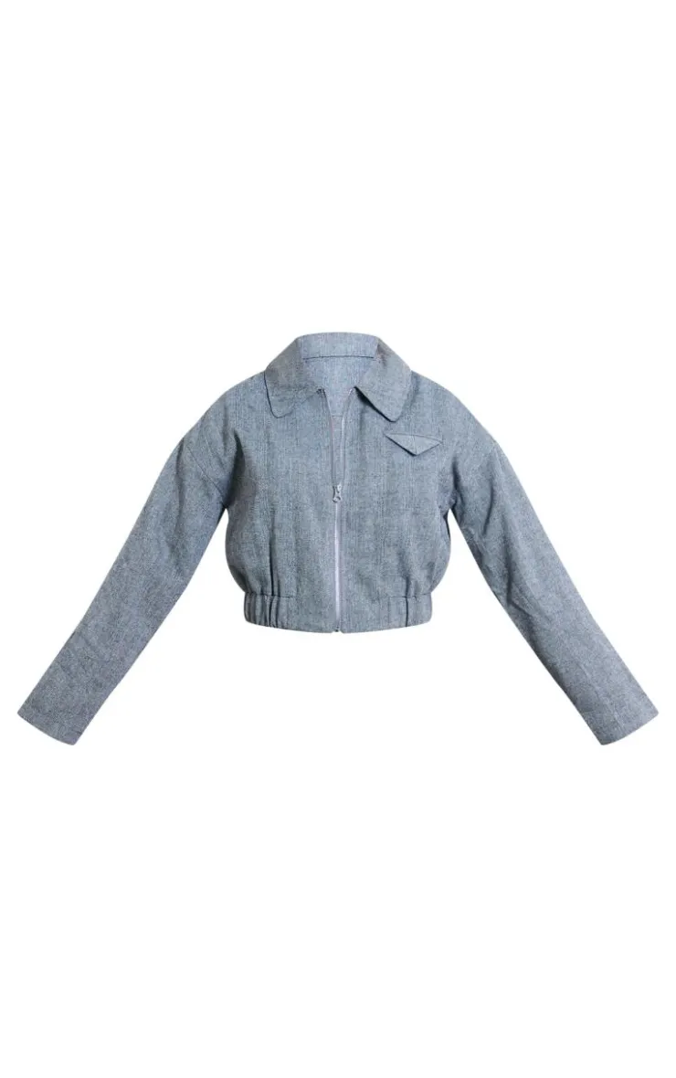 PrettyLittleThing Bomber Jackets*Textured Collar Detail Cropped Bomber Jacket