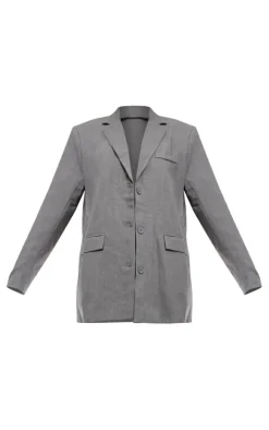 Grey Textured Look Shoulder Padded Oversized Blazer