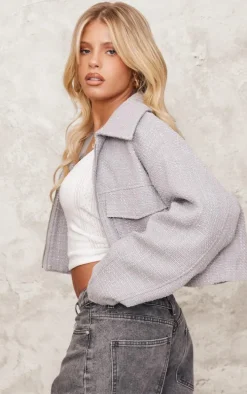 Grey Textured Pocket Zip Up Jacket