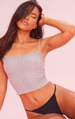 PrettyLittleThing Camisole*Textured Stretch Lace Trim Bow Strap Cami