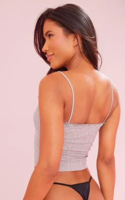 PrettyLittleThing Camisole*Textured Stretch Lace Trim Bow Strap Cami