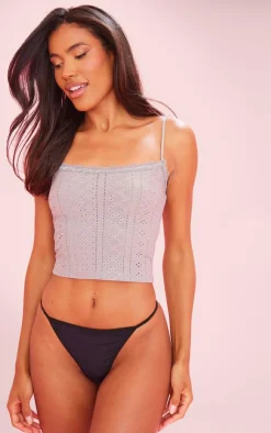 PrettyLittleThing Camisole*Textured Stretch Lace Trim Bow Strap Cami