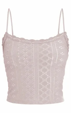 PrettyLittleThing Camisole*Textured Stretch Lace Trim Bow Strap Cami