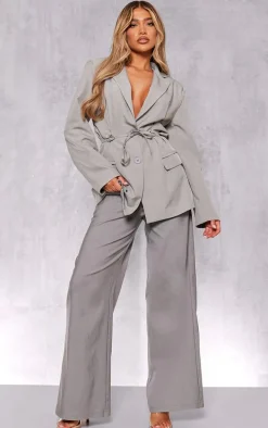 Grey Tie Front Bow Detail Blazer