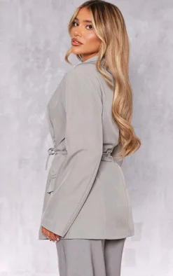 Grey Tie Front Bow Detail Blazer