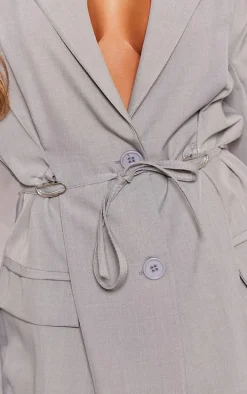Grey Tie Front Bow Detail Blazer