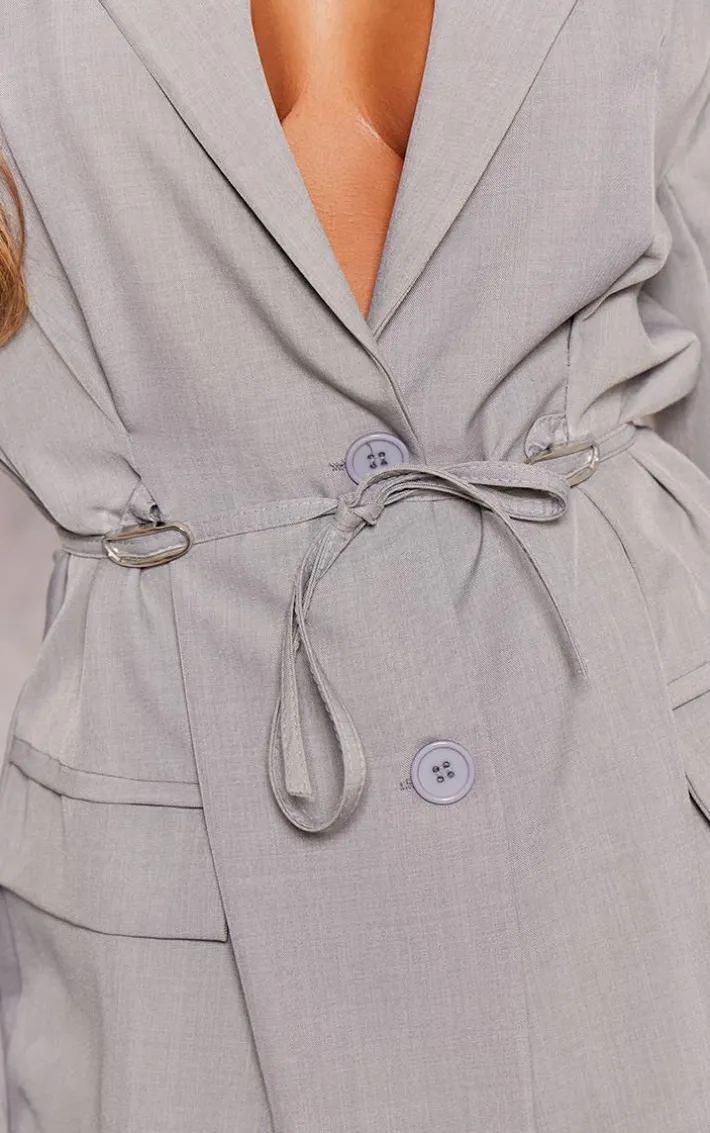 Grey Tie Front Bow Detail Blazer