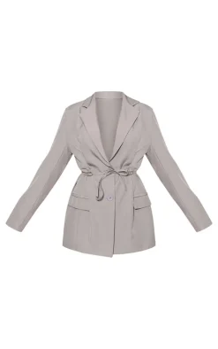 Grey Tie Front Bow Detail Blazer