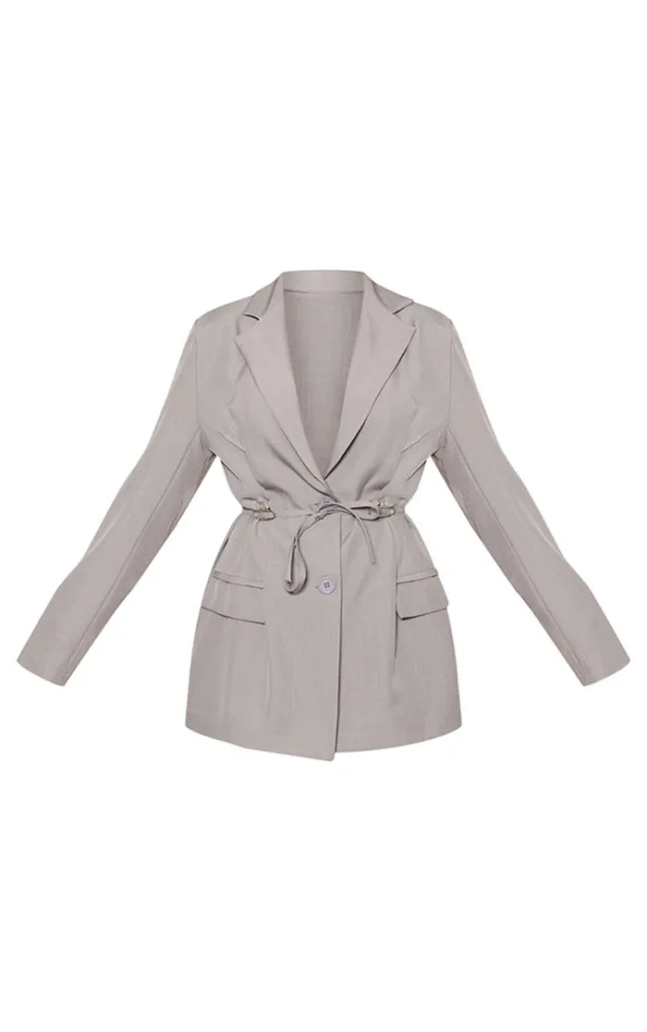 Grey Tie Front Bow Detail Blazer