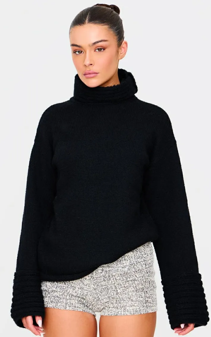 Grey Tweed Look Fold Over Hot Pants