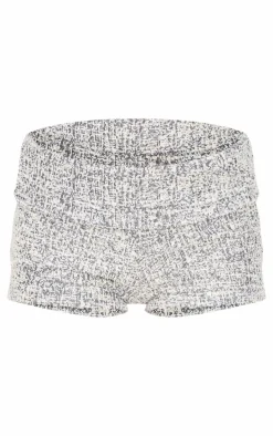 Grey Tweed Look Fold Over Hot Pants