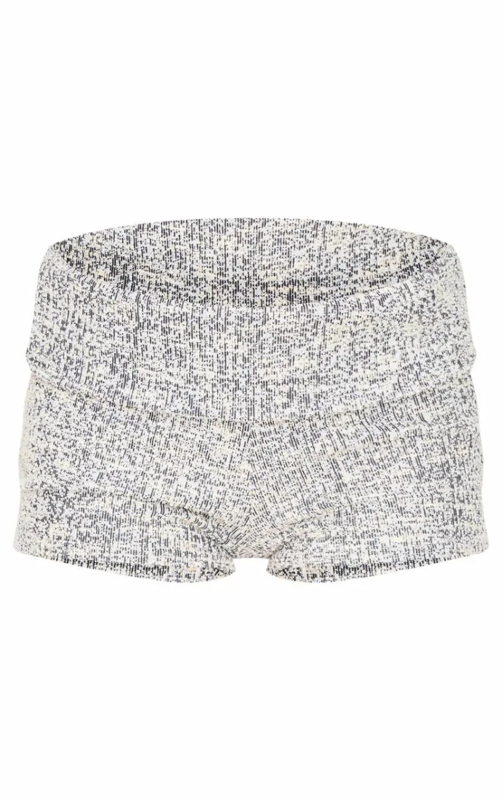 Grey Tweed Look Fold Over Hot Pants