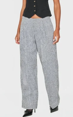 Grey Tweed Low Rise Straight Leg Pants