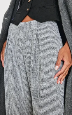 Grey Tweed Low Rise Straight Leg Pants