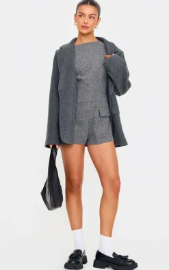 PrettyLittleThing Christmas Shop*Tweed Sleeveless Pocket Detail Romper