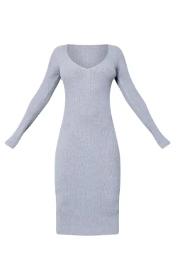 V Neck Knit Midi Dress-PrettyLittleThing