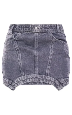 Online PrettyLittleThing Washed Curved Hem Denim Mini Skirt Grey