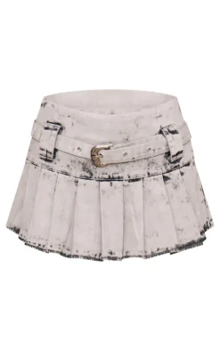 Washed Twill Belt Detail Pleated Mini Skirt-PrettyLittleThing Discount