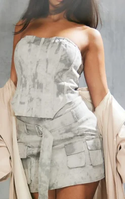 Outlet PrettyLittleThing Washed Twill Cargo Bandeau Corset Grey