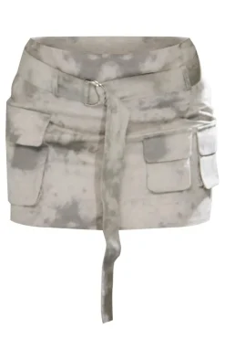 Discount PrettyLittleThing Washed Twill Cargo Micro Mini Skirt Grey