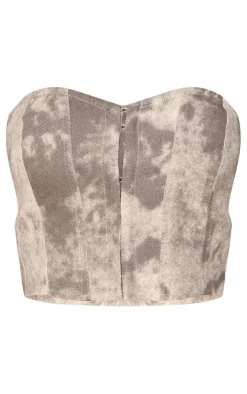 Outlet PrettyLittleThing Washed Twill Panelled Cargo Bandeau Corset Grey