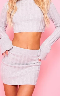 PrettyLittleThing Wide Rib Knit Mini Skirt Grey