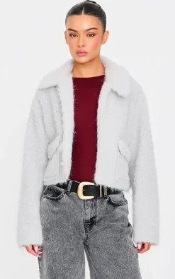 PrettyLittleThing Wool Coats*Wool Look Pocket Detail Zip Up Jacket
