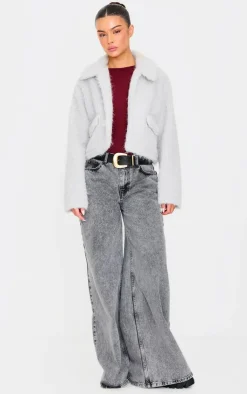PrettyLittleThing Wool Coats*Wool Look Pocket Detail Zip Up Jacket