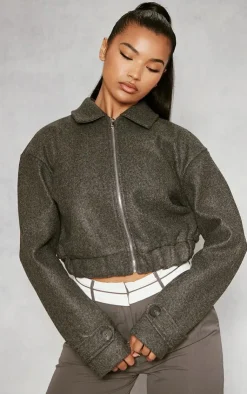 PrettyLittleThing Wool Coats*Wool Look Zip Front Bomber Jacket