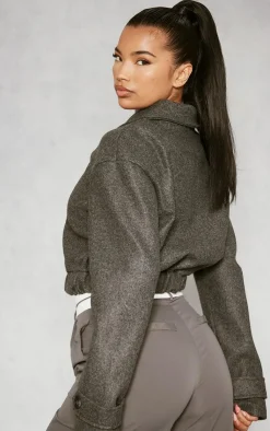 PrettyLittleThing Wool Coats*Wool Look Zip Front Bomber Jacket