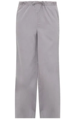 Grey Woven Drawstring Waistband Straight Leg Pants