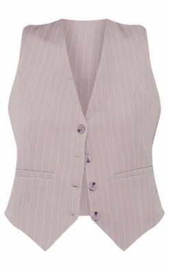 PrettyLittleThing Sleeveless Tops*Woven Striped Fitted Vest