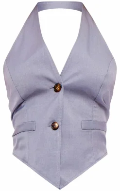 Sale PrettyLittleThing Woven Tailored Halterneck Vest Grey