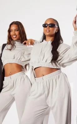 Best PrettyLittleThing Zip Front Wide Leg Sweatpants Grey