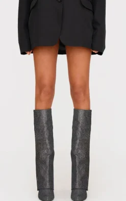 PrettyLittleThing Knee High Boots*Diamante Point Toe Fold Over Wedged Knee High Boots