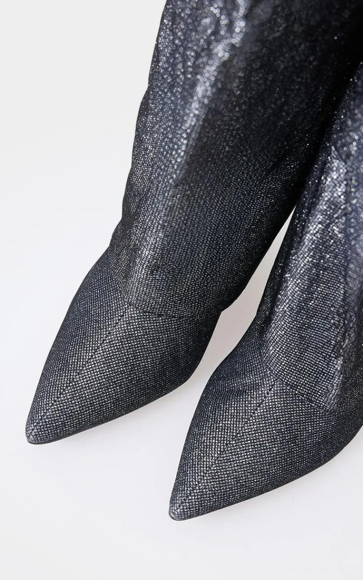 PrettyLittleThing Knee High Boots*Diamante Point Toe Fold Over Wedged Knee High Boots