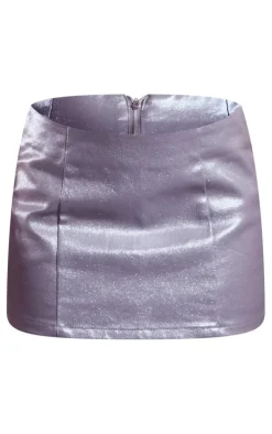 Sale PrettyLittleThing Glitter Coated Denim Low Rise Mini Skirt Gunmetal