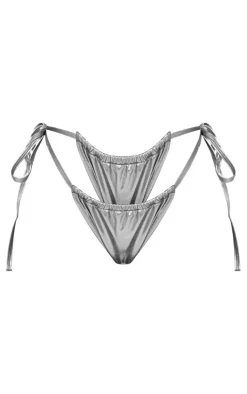 Gunmetal Metallic Adjustable String Tie Bikini Bottoms