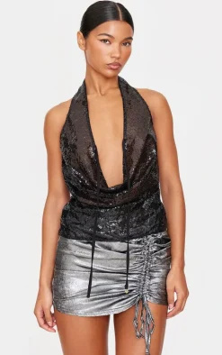 Metallic Ruching Detail Mini Skirt-PrettyLittleThing Clearance