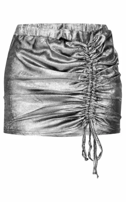 Metallic Ruching Detail Mini Skirt-PrettyLittleThing Clearance