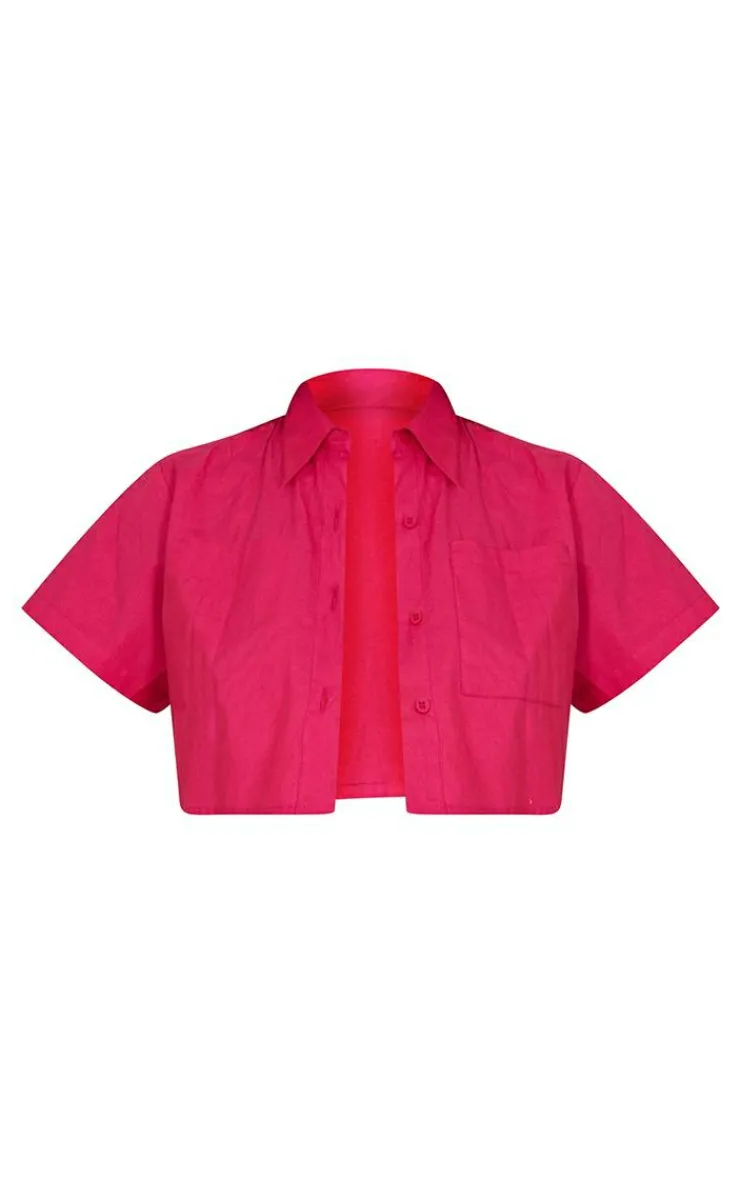 Clearance PrettyLittleThing Boxy Cropped Pocket Front Shirt Hot Pink