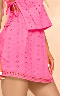 Outlet PrettyLittleThing Broderie Micro Mini Skirt Hot Pink