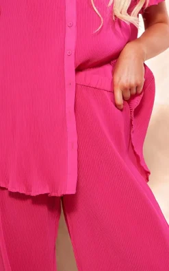 Best PrettyLittleThing Chiffon Plisse Oversized Wide Leg Pants Hot Pink
