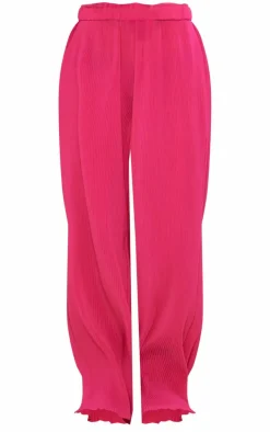 Best PrettyLittleThing Chiffon Plisse Oversized Wide Leg Pants Hot Pink