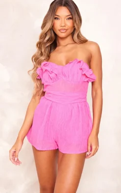 Crinkle Sheer Frill Detail Bandeau Romper-PrettyLittleThing Best