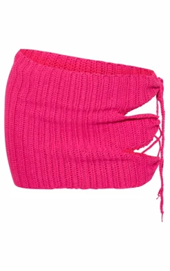 Hot Pink Crochet Cut Out Tie Side Beach Skirt