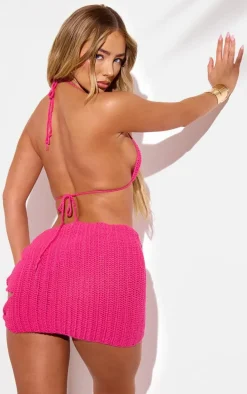 Hot Pink Crochet Triangle Bikini Top