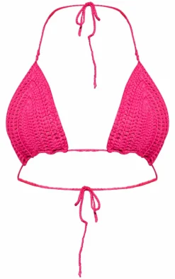 Hot Pink Crochet Triangle Bikini Top